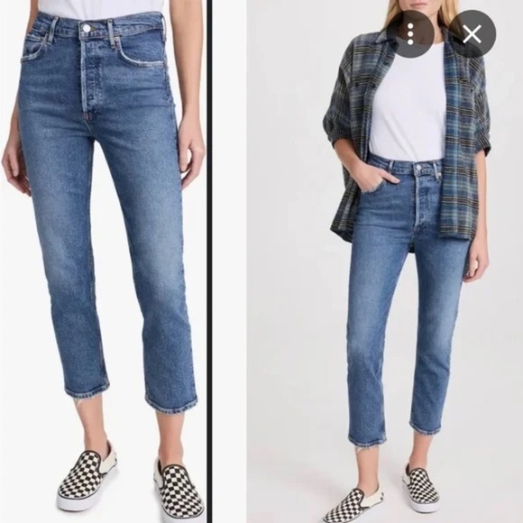 Agolde Riley‎ High Rise Straight Crop Blue Vintage Wash Air Blue Size 25 - Picture 10 of 10